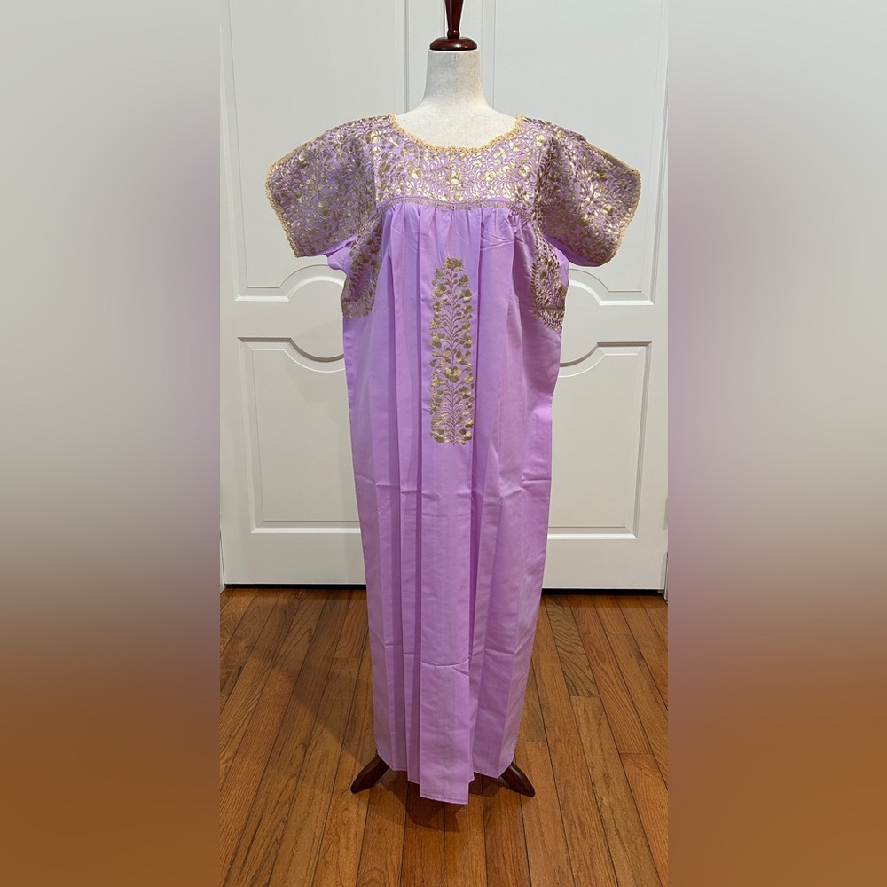 XL San Antonino Maxi Dress,Oax,Mexican dress Hand Embroidered with Silk threads.